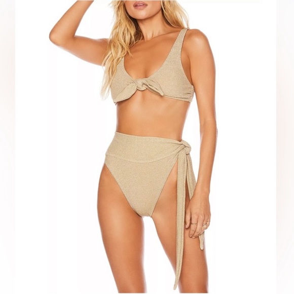 NWT Beach Riot Grace Halter Tie Bikini Top | Gold Shimmer - Picture 7 of 12